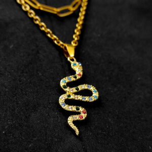 dupla-arany-színű-nyaklánc-kígyó-medállal