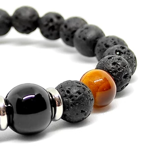Kép 4/4 - Burning Black Lava – Ónix achát, lávakő és tigrisszem ásvány karkötő dobozban