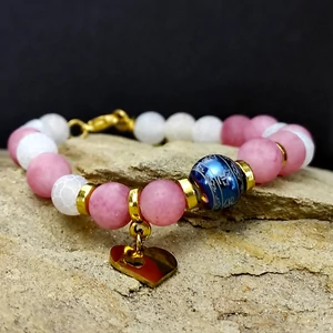 Kép 2/5 - Om-Mani-Padme-Pink-Jade-és-Fehér-tűz-achát-karkötő