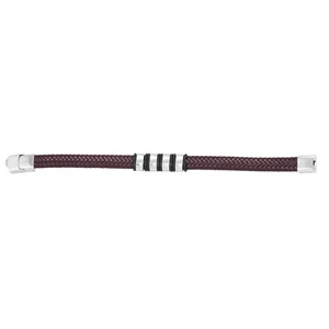Kép 2/2 - Akzent barna-fekete-ezüst acél és valódi bőr karkötő, 22 cm