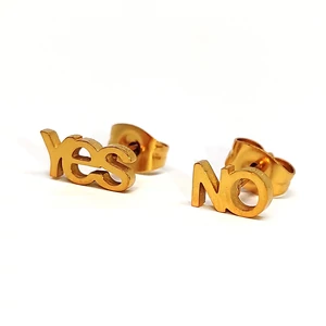Kép 3/3 - Yes-No nemesacél fülbevaló, arany színű