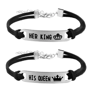 Kép 1/2 - Acél és bőr His Queen - Her King páros karkötő