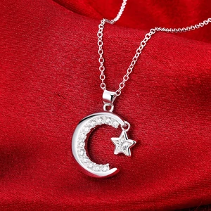 Kép 4/6 - Ezüstözött nyaklánc cirkónium Hold és csillag medállal