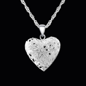 Maria King ezüstözött szív alakú képtartó függő medál nyaklánccal