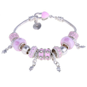 Pandora stílusú nemesacél pink charm karkötő muranoi üveggel
