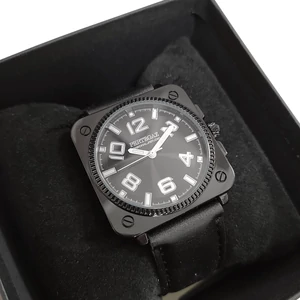 Kép 4/5 - Eredeti PERTEGAZ uniszex bőrszíjas üzleti retro stílusú karóra, fekete (37 MM) - 3 ATM