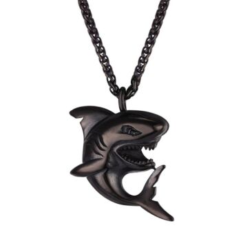 Brutálmenő nemesacél vicsorgó cápa medál vastag nyaklánccal, fekete