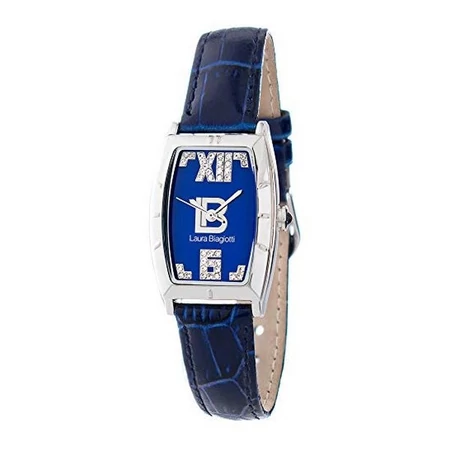 Laura Biagiotti bőrszíjas, kis számlapos luxus női karóra strasszokkal (22 MM), kék