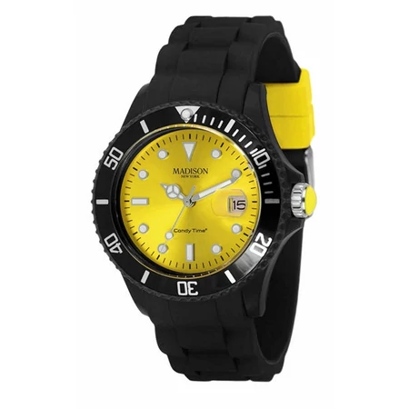 MADISON New York, fekete-sárga, cseppálló, dátumkijelzős uniszex karóra (40 MM), 5 ATM