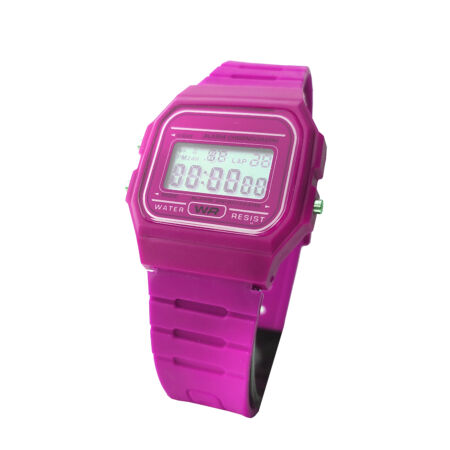 Retro uniszex digitális kronométer óra műanyag szíjjal (sötétpink)