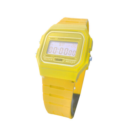 Retro uniszex digitális kronométer óra műanyag szíjjal (sárga)