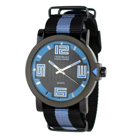 PERTEGAZ szövetszíjas cseppálló férfi karóra, fekete-kék (40 MM) - 3 ATM