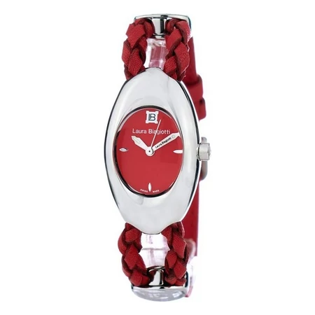 Laura Biagiotti fonott bőrszíjas, ultra trendi luxus női karóra (22 MM) dobozzal, piros