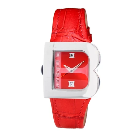 Laura Biagiotti bőrszíjas, dátumkijelzős, ultra trendi luxus női karóra (33 MM) dobozzal, piros