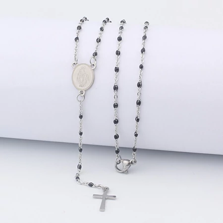 Nemesacél-rózsafüzér-kereszttel-ezüst-fekete