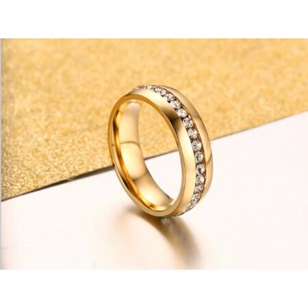 Egysoros nemesacél kövekkel kirakott arany színű gyűrű, 11
