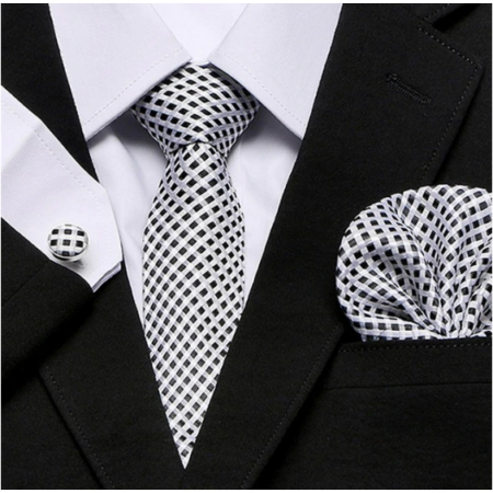 fekete-fehér-mintás-nyakkendőszett