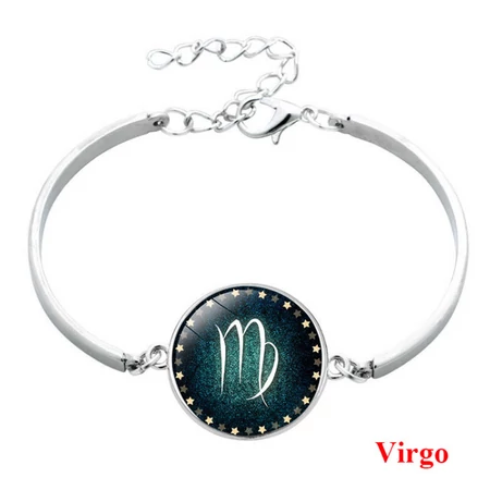 Csillagjegy karkötő, szép zöld medállal, szűz (Virgo)