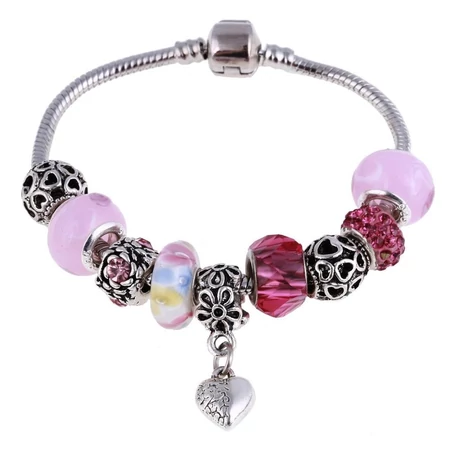  nemesacél-pink-charm-karkötő muranoi üveggel