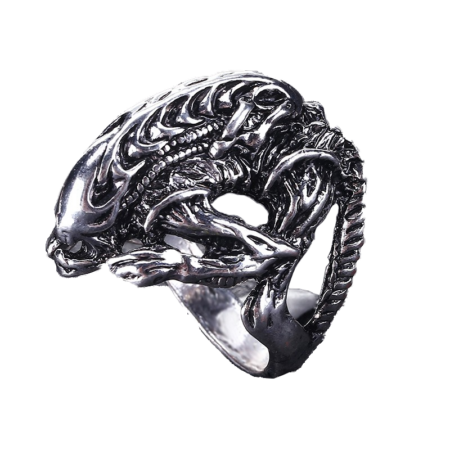 Alien jellegű gyűrű, antik ezüst hatású