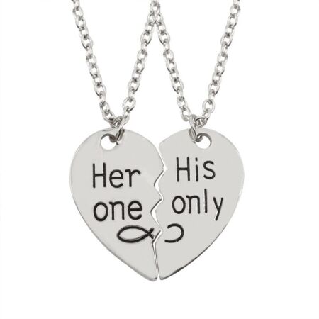 'Her-one-His-only'-páros-nyaklánc, ezüst-színű