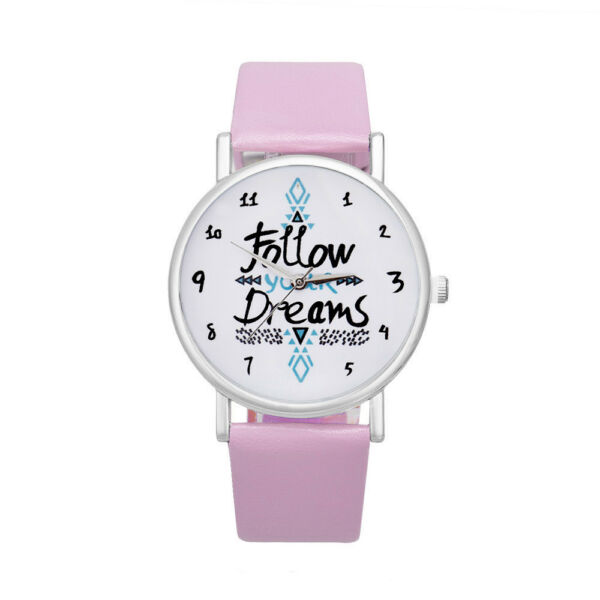 Női motivációs óra,  "Follow your Dreams" felirattal, rózsaszín szíjjal