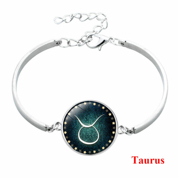 Csillagjegy karkötő, szép zöld medállal, bika (Taurus)