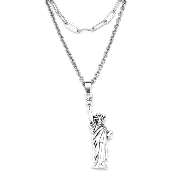 dupla-ezüst-színű-nyaklánc-szabadság-szobor-medállal