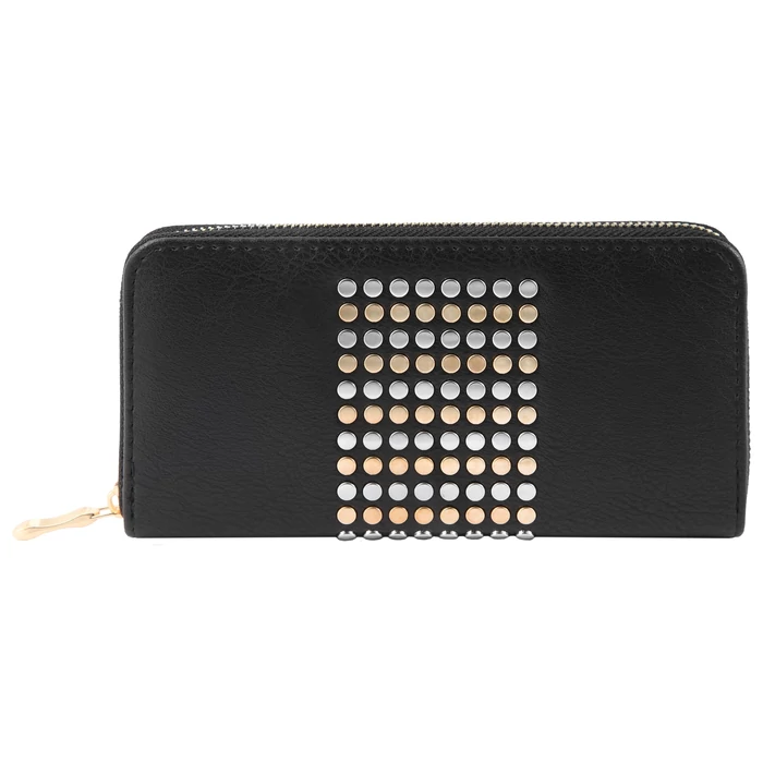 Maria King-designbőr-szegecses-pénztárca-black