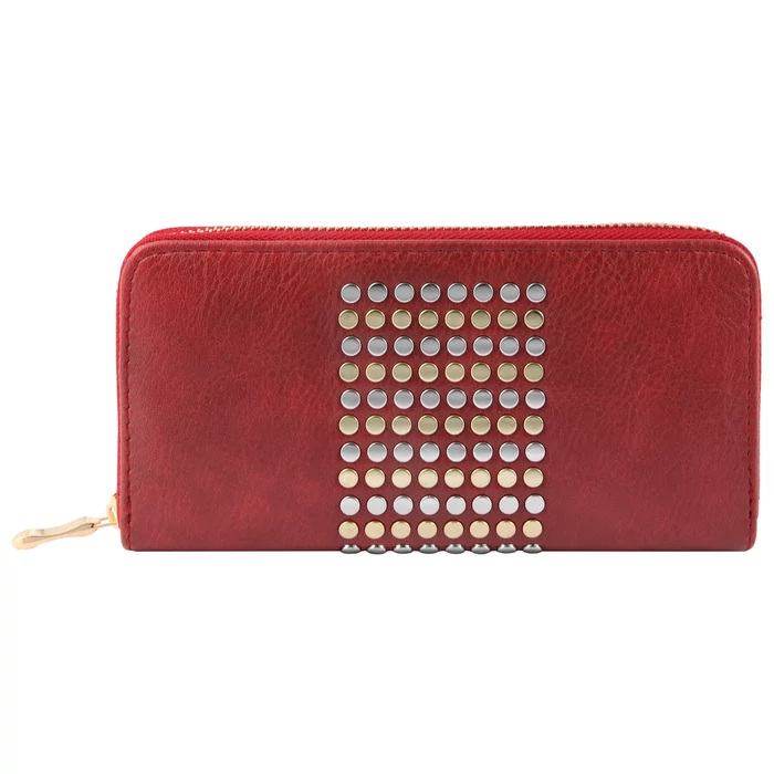 Maria King-designbőr-szegecses-pénztárca-piros