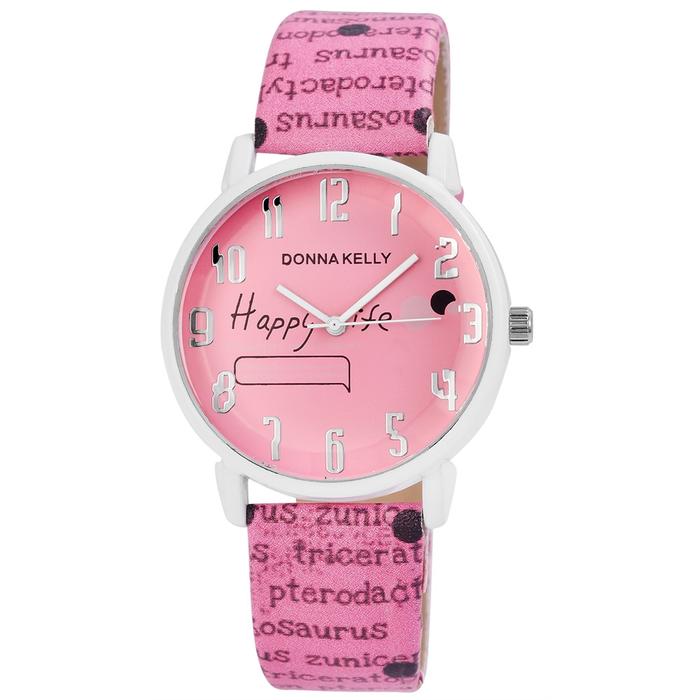 Extravagáns, Donna Kelly márkájú női karóra, Happy Life felirattal, pink