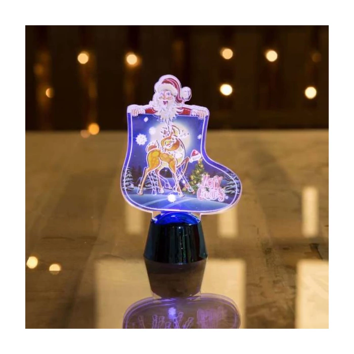 Karácsonyi asztali LED dekor - fényes talppal - csizma - kék - 12 cm