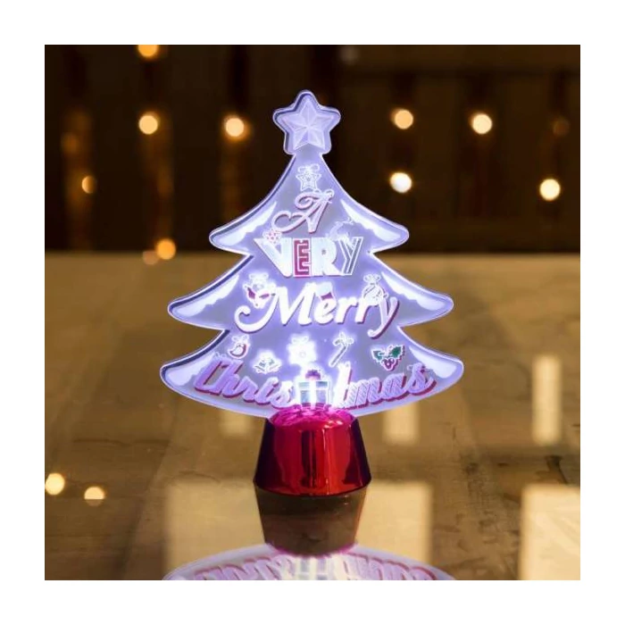 Karácsonyi asztali LED dekor - fényes talppal - karácsonyfa - 15 cm