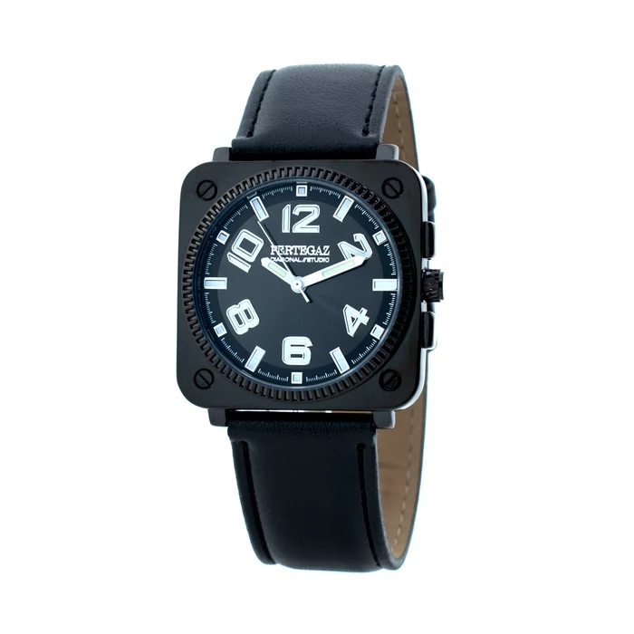 Eredeti PERTEGAZ uniszex bőrszíjas üzleti retro stílusú karóra, fekete (37 MM) - 3 ATM