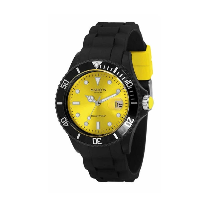 MADISON New York, fekete-sárga, cseppálló, dátumkijelzős uniszex karóra (40 MM), 5 ATM