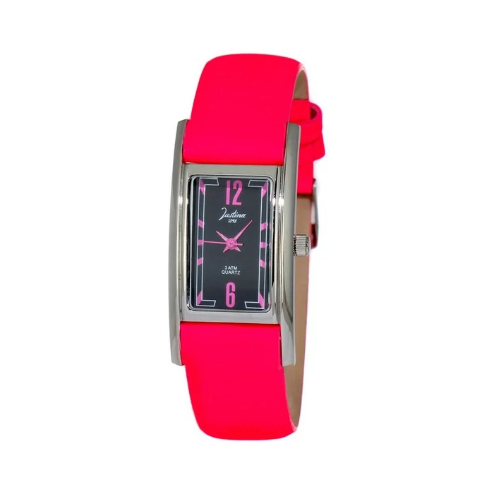 JUSTINA 1898 elegáns, élénk pink bőrszíjas, kis számlapos cseppálló női karóra (22 MM)