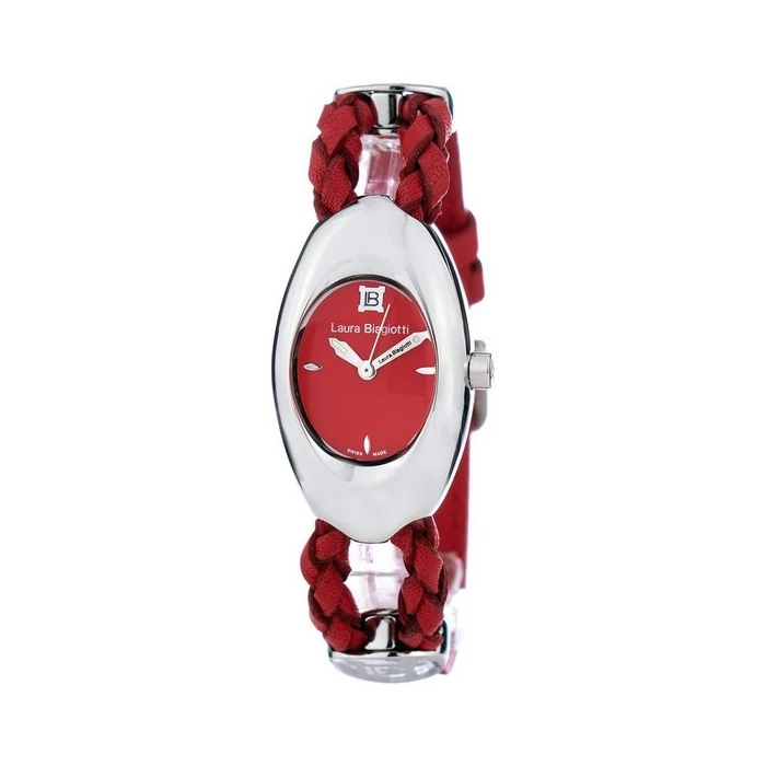 Laura Biagiotti fonott bőrszíjas, ultra trendi luxus női karóra (22 MM) dobozzal, piros