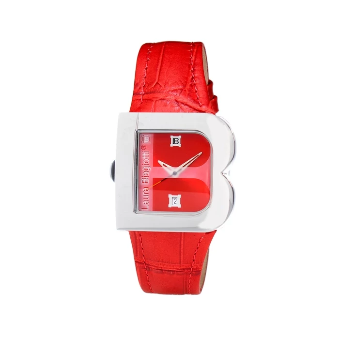 Laura Biagiotti bőrszíjas, dátumkijelzős, ultra trendi luxus női karóra (33 MM) dobozzal, piros