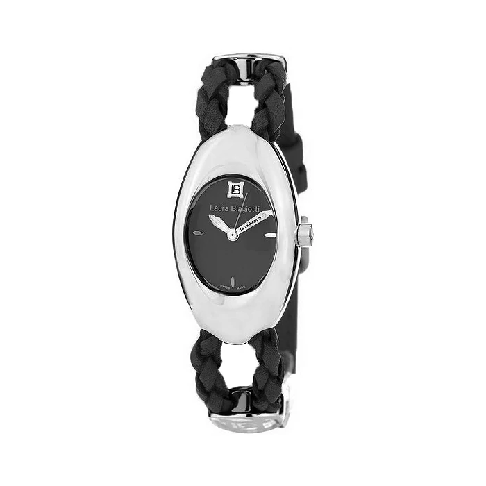 Laura Biagiotti fonott bőrszíjas, ultra trendi luxus női karóra (22 MM) dobozzal, fekete