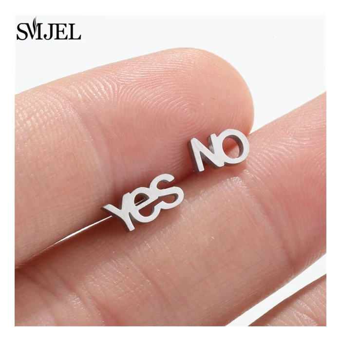 yes-no-nemesacél-fülbevaló, ezüst színű