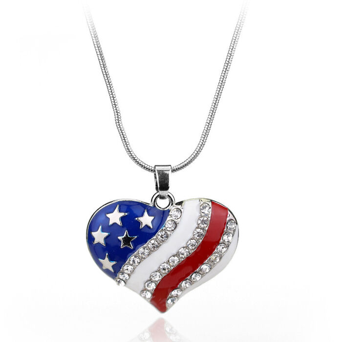 Amerikai zászlós szív medál nyaklánccal,