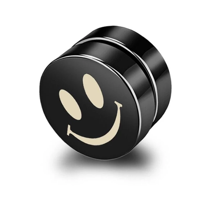 Nemesacél mágneses fülklip, smiley - 1 db