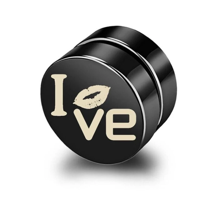 Nemesacél mágneses fülklip, I love - 1 db