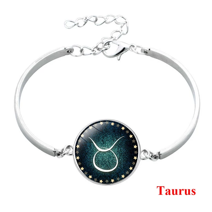 Csillagjegy karkötő, szép zöld medállal, bika (Taurus)