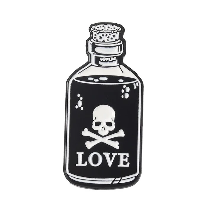 Koponyás-LOVE-üvegcse-cartoon-kitűző