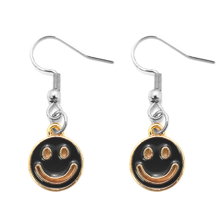 Fekete smiley fülbevaló ezüst színű akasztóval