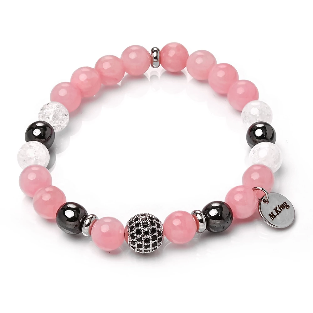 Pink Thunder – Jade, hegyikristály és hematit ásvány karkötő dobozban