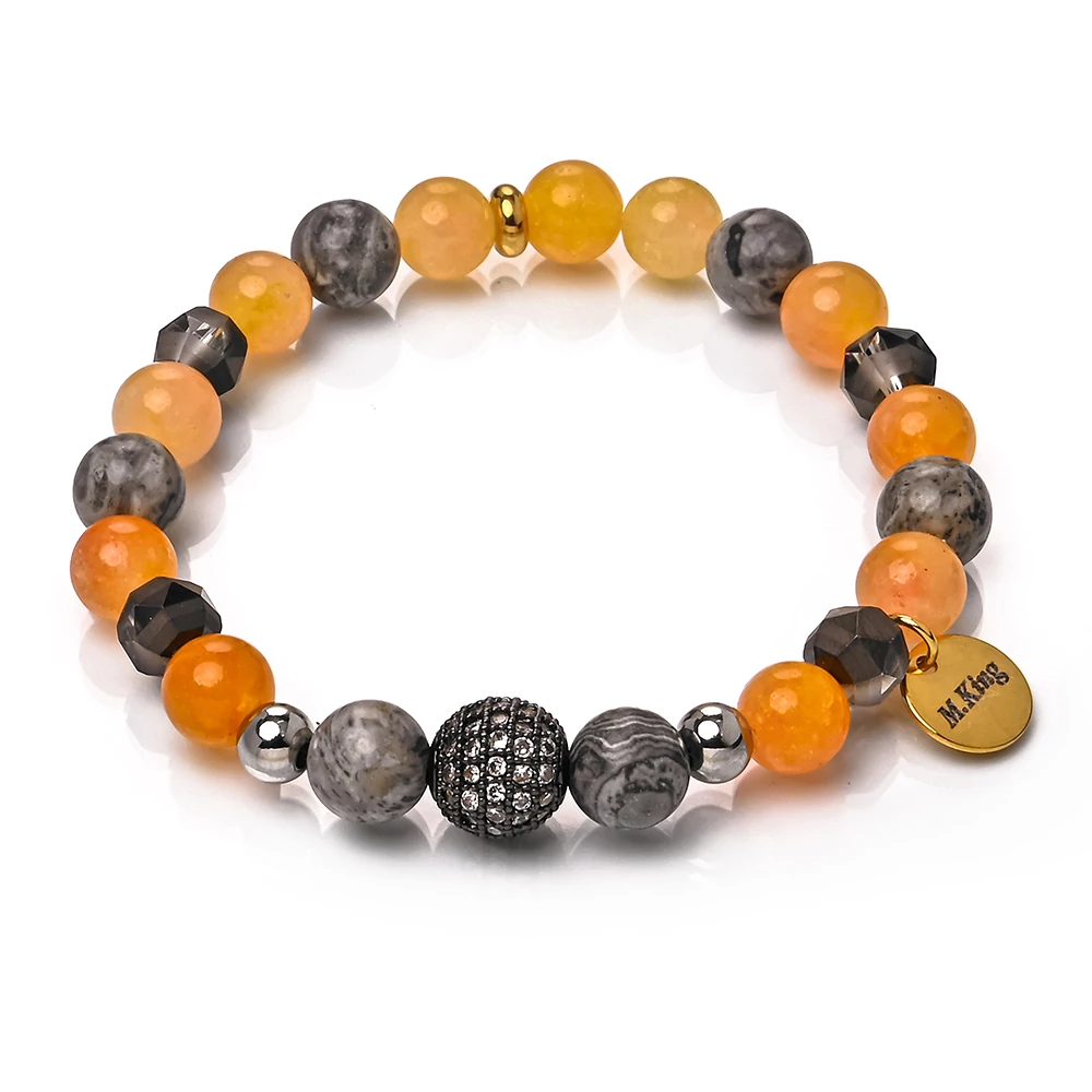 Peach Silver Marble – Jade és jáspis ásvány karkötő dobozban