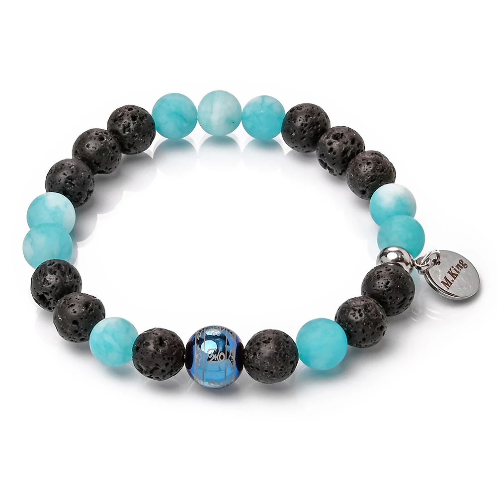 Buddha Blue – Lávakő és amazonit ásvány karkötő dobozban