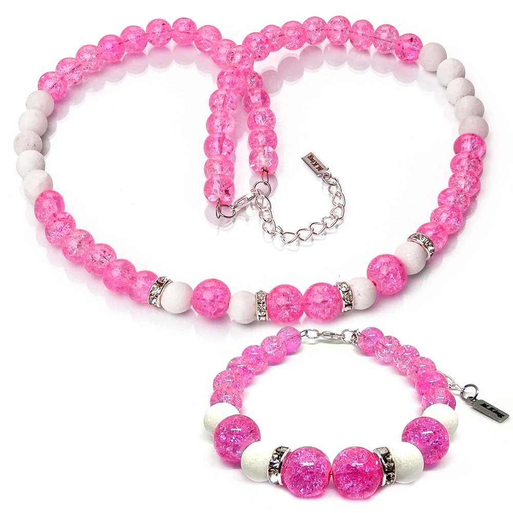 Pink Sparkle – Hegyikristály és jade exkluzív ásvány ékszerszett (nyaklánc + karkötő) dobozban